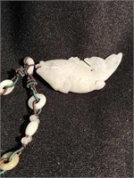 Carved jade Koi pendant with jade beads necklace