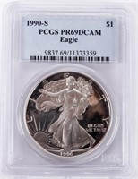 Coin 1990-S American Silver Eagle PCGS PR69DCAM