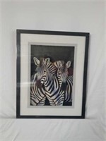 Framed Handmade Pair of Zebras Paper Sculpture