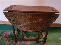 Beautiful Drop Leaf Table with Carved Accents