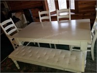 Country Dining Room Table with Chairs & Bench