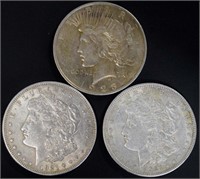 2 - 1921 Morgan & 1923d Peace Silver Dollars CHOIC