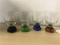 4 Crystal Tumblers (polished coloured bottoms)