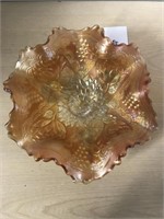 Carnival Glass Footed Bowl ‘Lotus & Grape