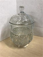 Pressed Glass ‘Totem’ Covered Sugar Circa 1880’s