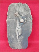Artist Signed Clay Carving of Jesus on the Cross