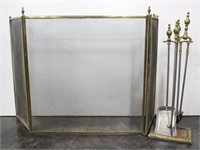 Brass 3-Fold Fireplace Screen & Solid Brass Tools