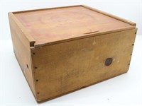 Vtg. Wide Board Wood Box with Slide Open Lid