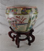 Large Asian Art Vase Planter Pot Painted Inside