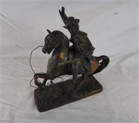 Vintage Brass Copper Statue Cowboy On Horse