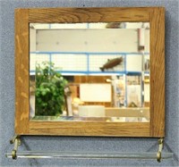 Rustic Wood Framed Beveled Mirror w/Towel Bar