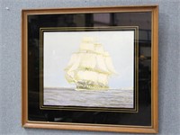 Framed Ship Print w/ Black Reverse Paint Glass Mat