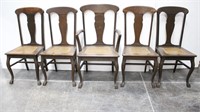 Set of 5 Dark Panel Back Chairs w/ Claw Foot &