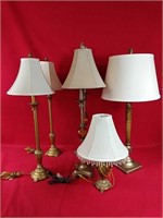 Six Gold Colored Lamps with Shades