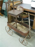 Antique Child's Wagon & Wood High Chair