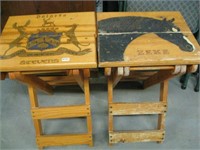 (2) Wood Folding Painted Top Tables