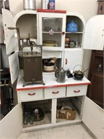 Vintage Bakers Cabinet, contents & churn