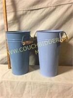 2 French style flower buckets w/ wood handles