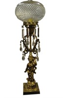 Fine Vintage Crystal Cherub Lamp 30"