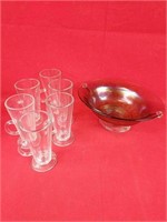 Carnival Glass Bowl and Glass Mugs