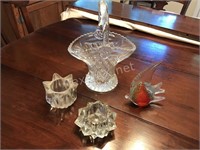 Glass Basket, Candle Holders & Fish