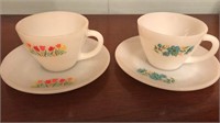 Fire King Tulip and Bonnie Blue cup and saucers