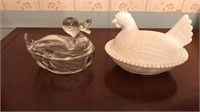 Hen on a nest  and Duck candy dish