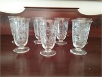(7) Goblet Etched Glassware