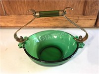 Vintage Emerald Glo Relish Bowl with Handle