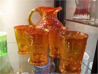 5 PC AMBER OAK LEAF DRINK SET