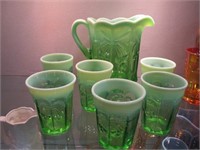 7 PC GREEN CHERRY DRINK SET