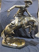 MARBLE AND BRONZE COWBOY BRONC RIDER 27 x 32