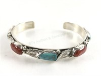 Simplicio Zuni Turquoise & Coral Sterling Bracelet