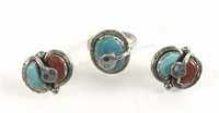 Effie C. Zuni Turquoise & Coral Sterling Ring &