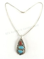Effie C. Zuni Sterling, Turquoise, & Coral Pendant