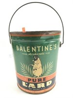 Vintage Balentine’s Pure Lard Tin Pail With Handle