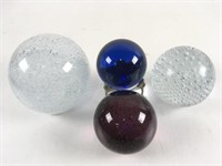 (4) Assorted Art Glass Spheres, Paper Weights,