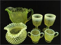 Vintage Hobnail Vaseline Cups, Pitcher, Vase,