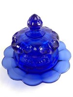 Mosser Cobalt Blue Art Glass Covered Dish