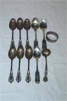 11pc Sterling & Coin Silver; spoons, napkin rings
