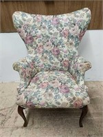 Vintage Floral Wingback Queen Anne Chair