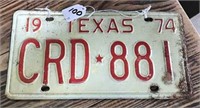 Set of 2 1974 Texas License Tags with Red Letters