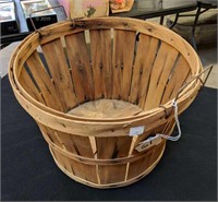 Vintage Wooden Peach Basket with Metal Handles