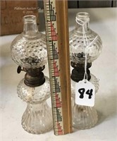 2 Hobnail Glass Table Top Oil Lanterns Small