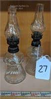 Set of 2 Glass Small Tabletop Oil Lamps