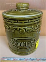 Vintage Ceramic Green Cookie Jar with Lid