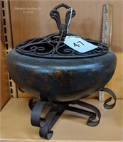 Decorative Metal Bowl with Open Weave Lid