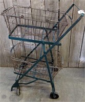 Antique Metal Shopping Cart on wheels w/ 2