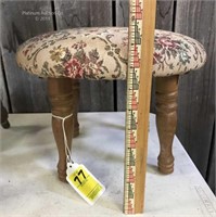 Vintage Small Wooden Foot Stool with Tapestry