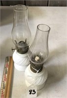 2 Hobnail Ceramic Table Top Oil Lanterns